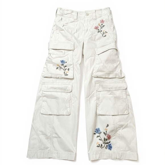 Youth Abercrombie tan cargo utility pants 13 14 Short cotton elastane embroidery - Picture 3 of 13